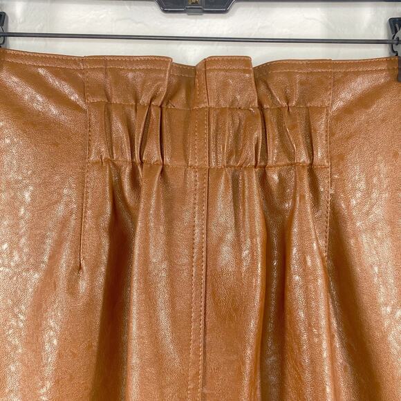 Olivaceous Brown Faux Leather Lined Button Front Tie Waist Mini Skirt Small  NEW - Picture 5 of 8